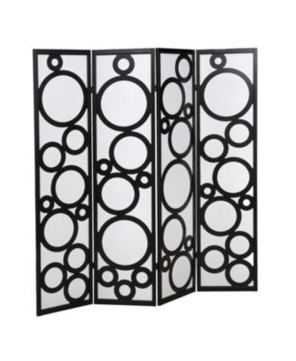 Arvada 4-Panel Wood Room Divider with Circle Pattern Folding Privacy Screen for Indoor Use