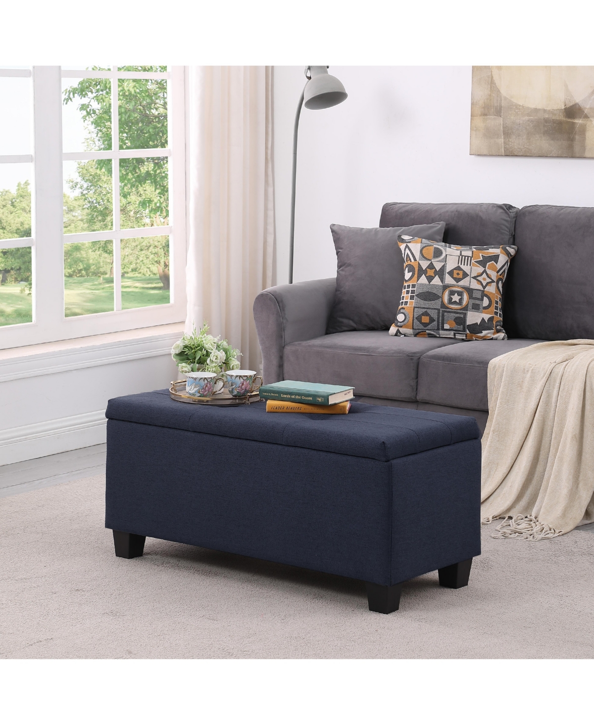 flynama 3-In-1 Tufted Linen Storage Ottoman Bench Combination