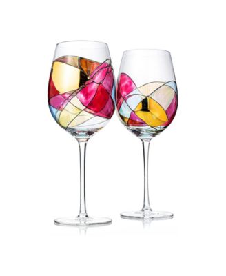 Artisanal Hand Painted Wine Glasses, Set of 2