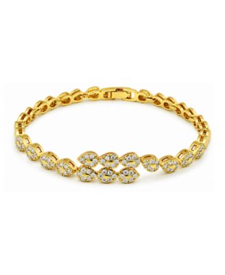 Pave Cubic Zirconia Polish Combo Pear Shapes Bypass Bracelet 