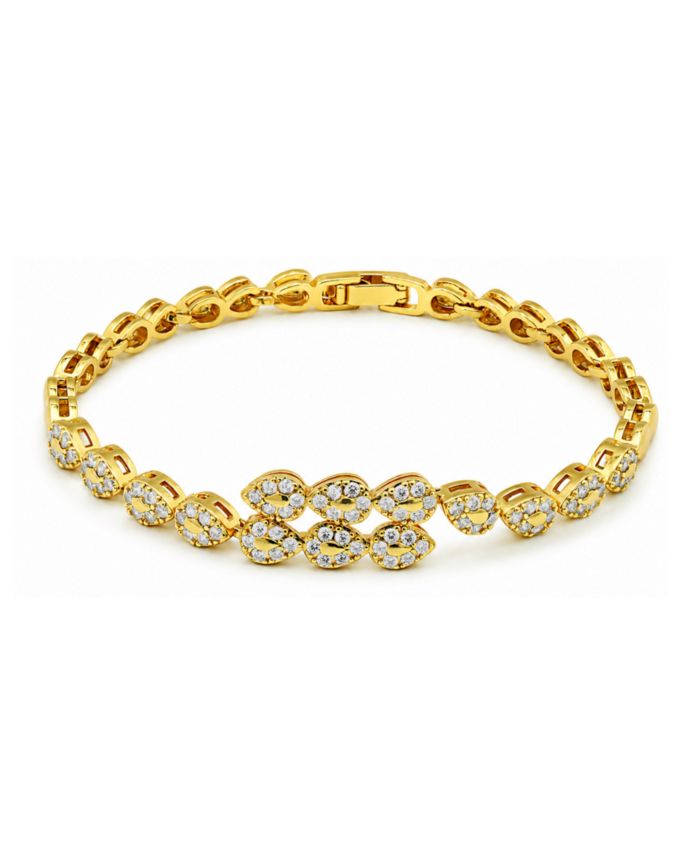 Pave Cubic Zirconia Polish Combo Pear Shapes Bypass Bracelet