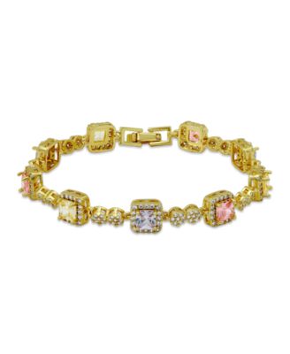 Lemon, Lavender, and Light Pink Colors with Clear Pave Halo and Cubic Zirconia Circle Tennis Bracelet