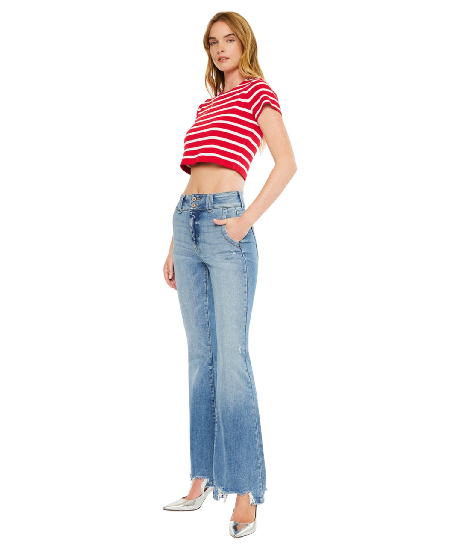 Women's Giselle High Rise Distressed Flare Jeans