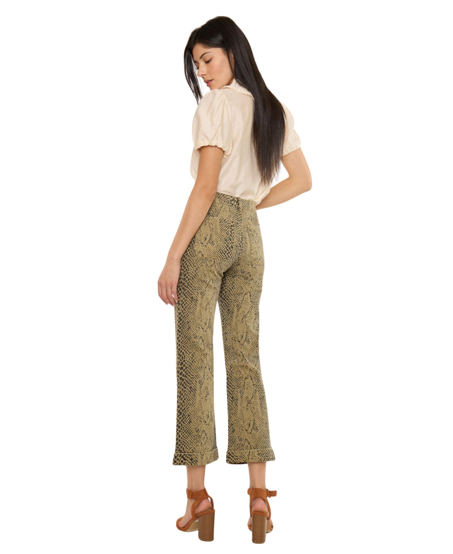 Women's USA Juniors' High Rise Crop Flare Python Print Jeans
