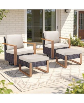 4 Pieces Patio Furniture Sets, Wicker Patio Swivel Glider Chairs Set with 2 Ottoman, Outdoor Furniture Set for Outside Porch