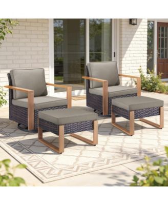 4 Pieces Patio Furniture Sets, Wicker Patio Swivel Glider Chairs Set with 2 Ottoman, Outdoor Furniture Set for Outside Porch