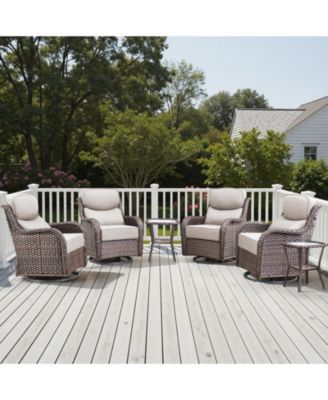 Outdoor Swivel Rocker Chairs 6 Pieces Wicker Swivel Patio Chair with Rattan Side Table, 6" Extra Thick Cushions Patio Furniture Set