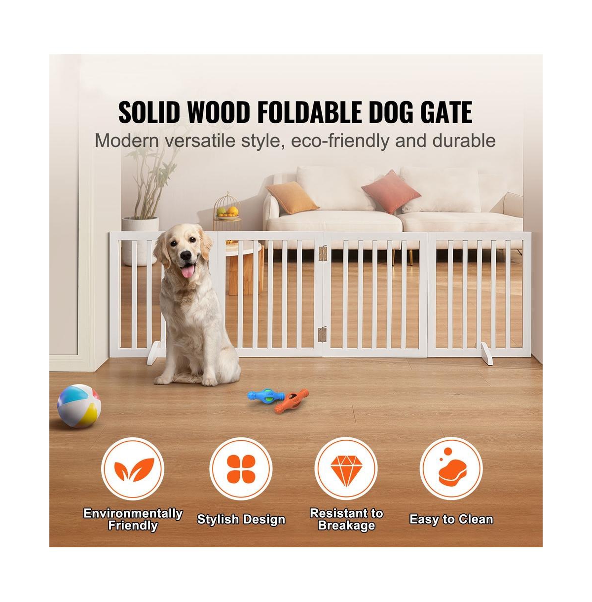 Ruie Freestanding 4 Panel Foldable Pet Gate 24 in Tall x 80 in Wide