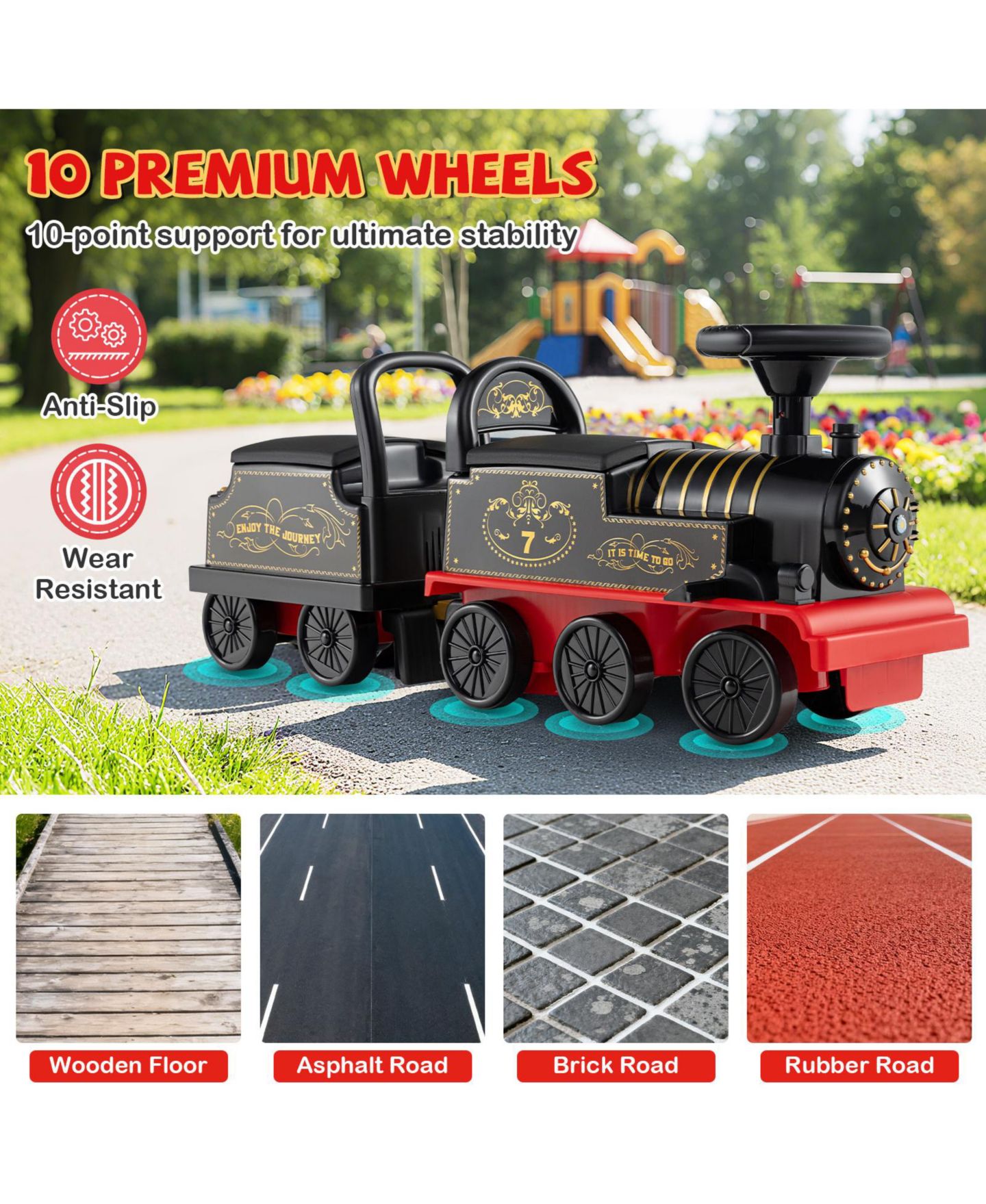 Детская игрушка Gymax Ride on Train 6V Battery Powered Ride on Toy with Under-Seat Storage and Carriage, цвет: Чёрный — фото 6