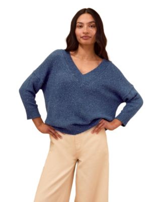Women's Cotton Blend Flecked V-Neck Sweater