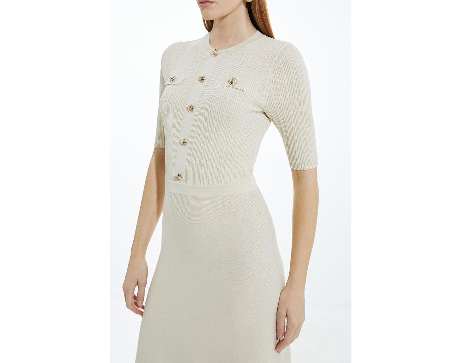 Women's Rib Knit Military Trim Maxi Dress