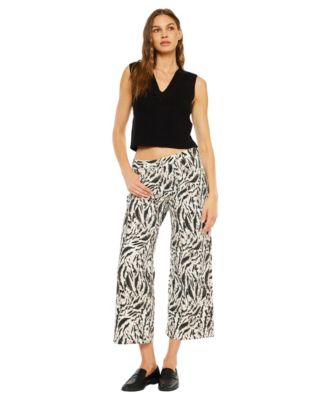 Women's Alonso Mid Rise Printed Crop Wide-Leg Jeans