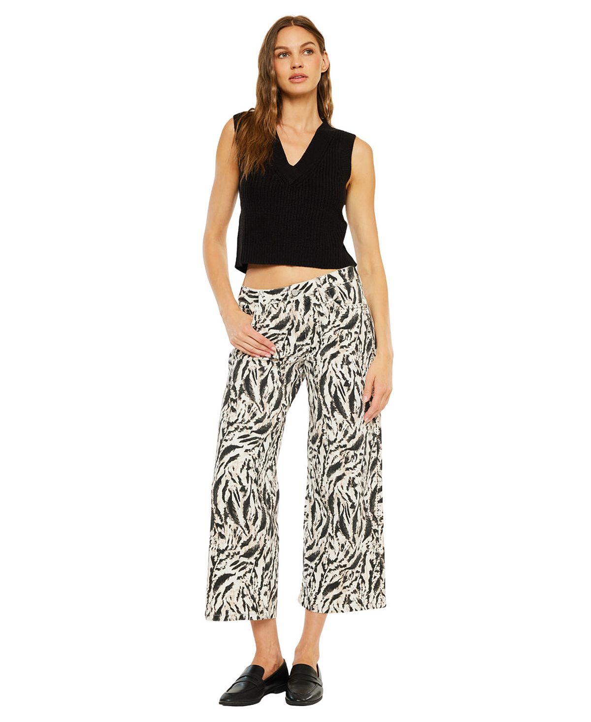 KanCan Women's Alonso Mid Rise Printed Crop Wide-Leg Jeans view 1 — MAYCSS fashion products