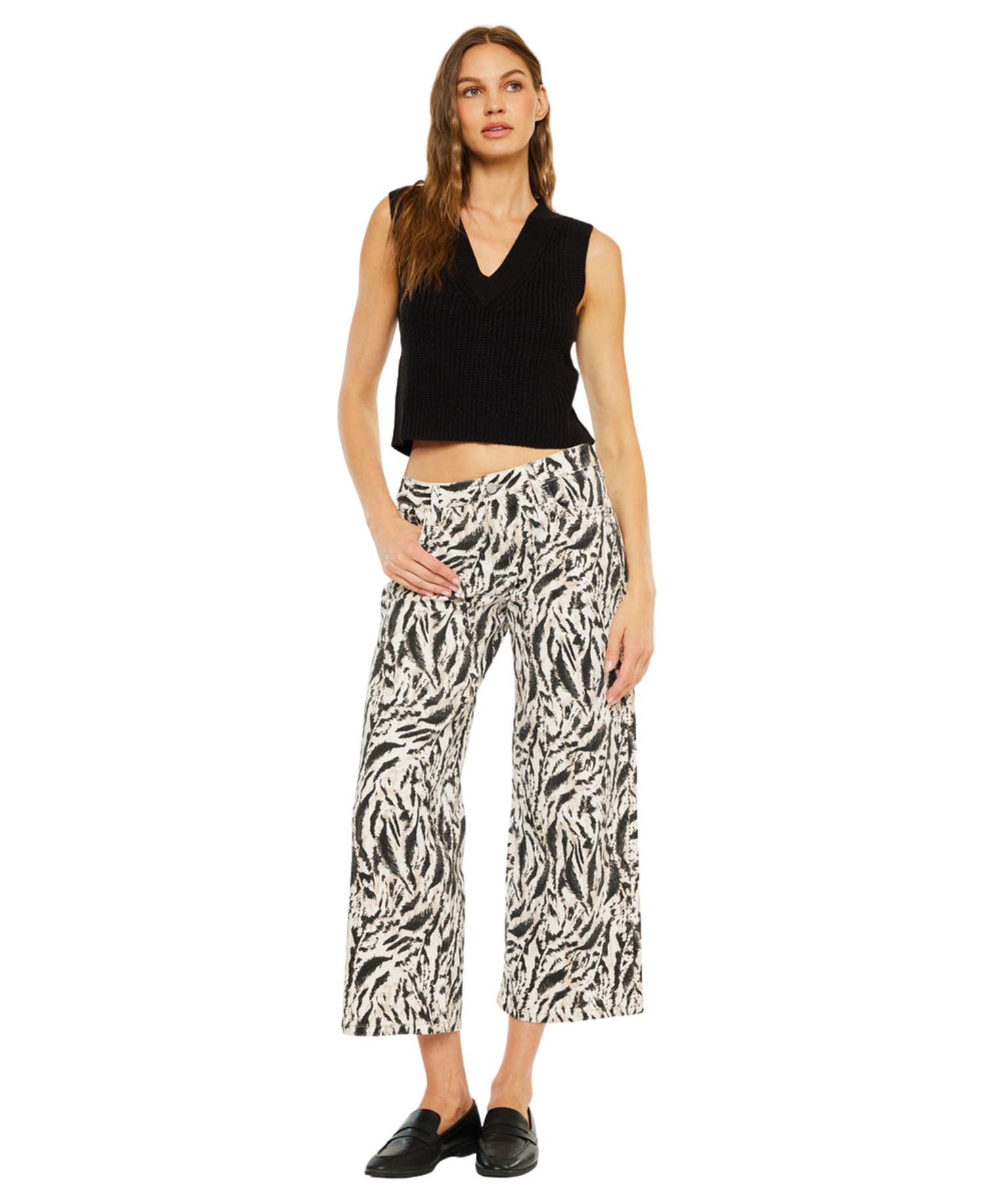 Women's Alonso Mid Rise Printed Crop Wide-Leg Jeans