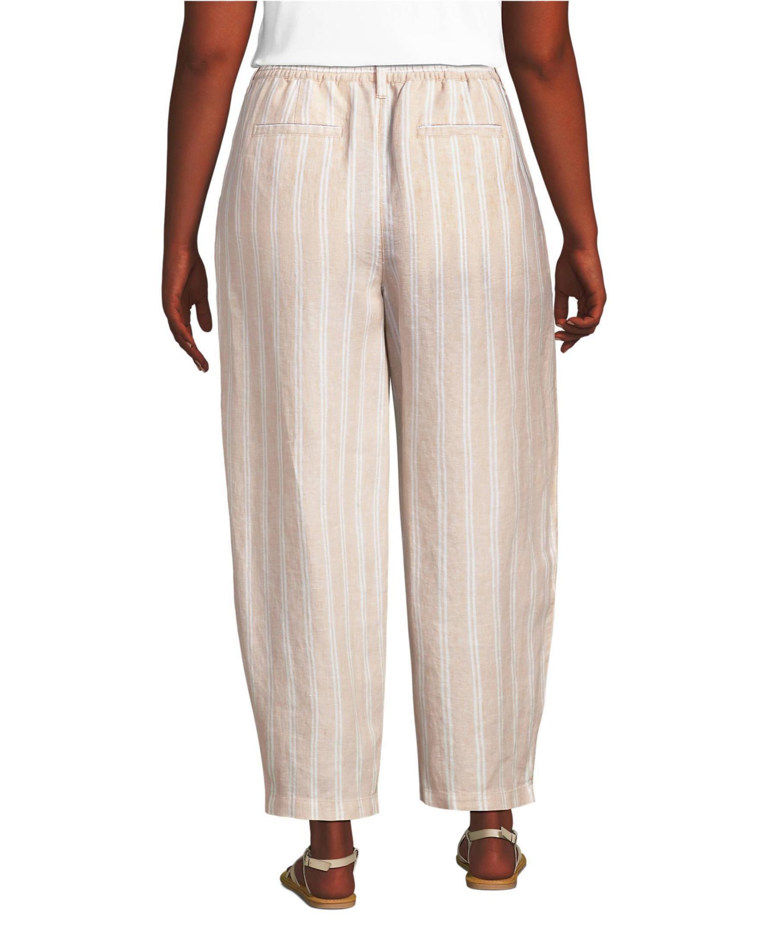 Women's Linen High Rise Pleated Barrel Leg Ankle Pants