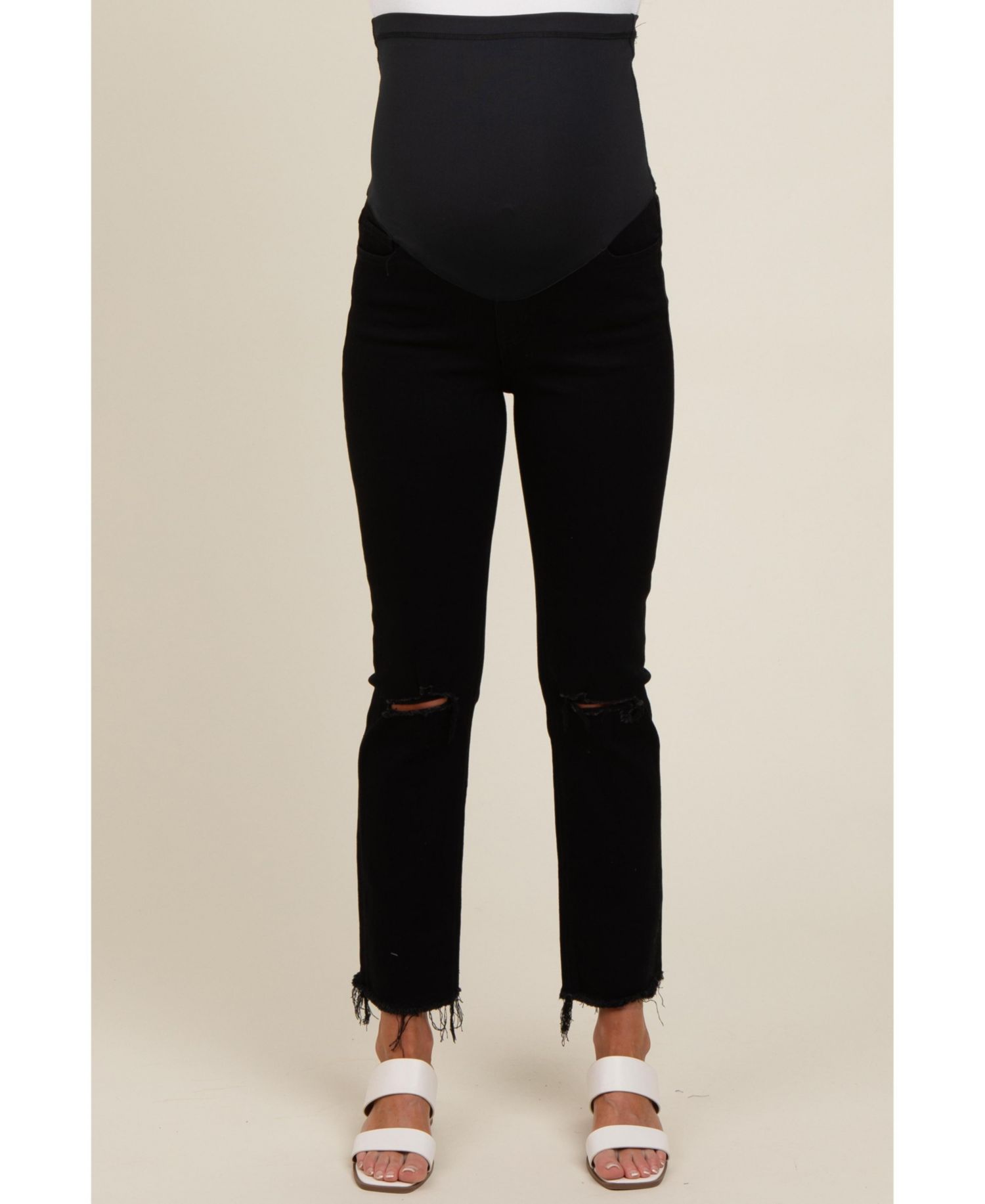 Women's Cut Hem Open Knee Straight Leg Jeans