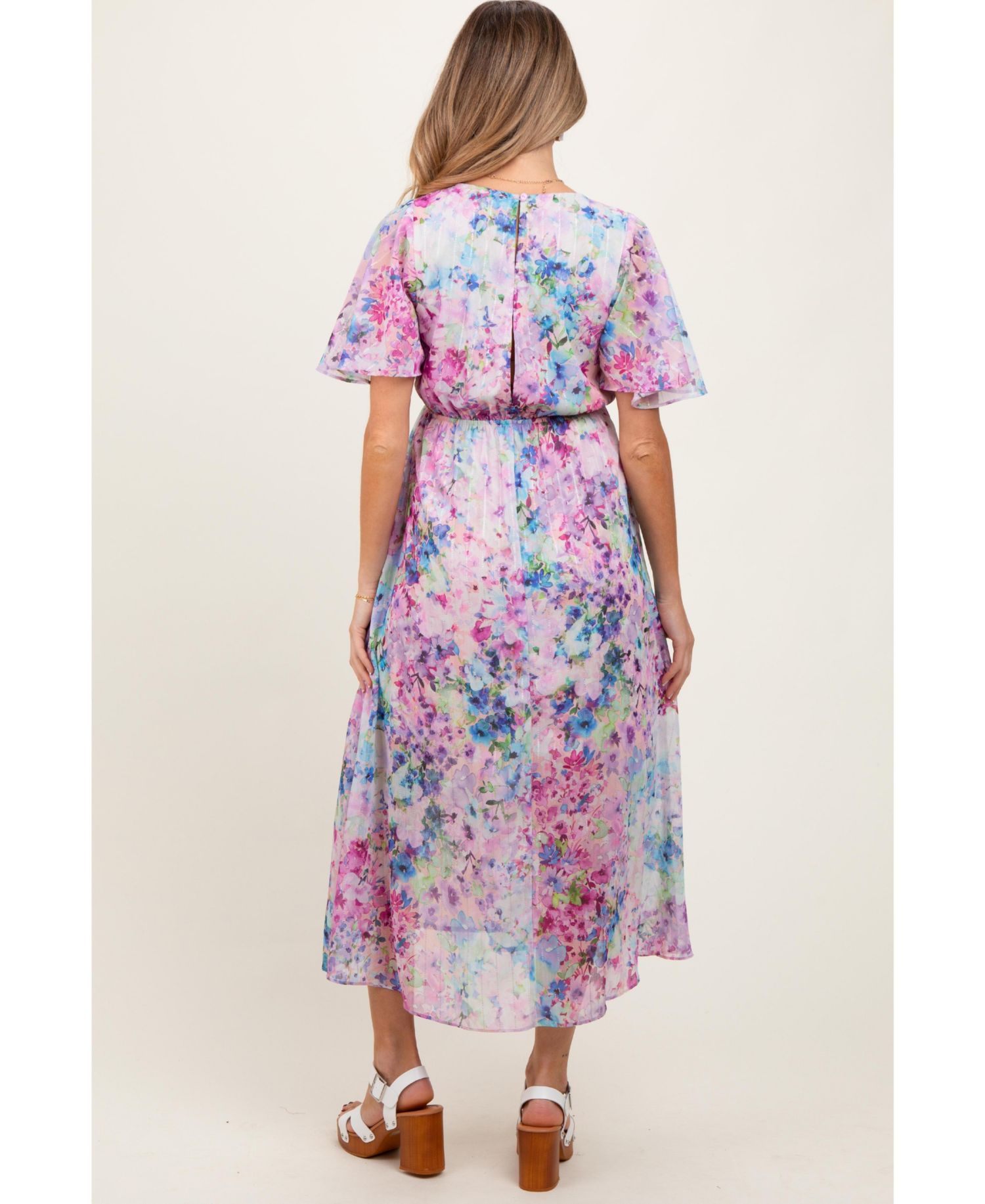 Women's Floral Flutter Sleeve Midi Dress