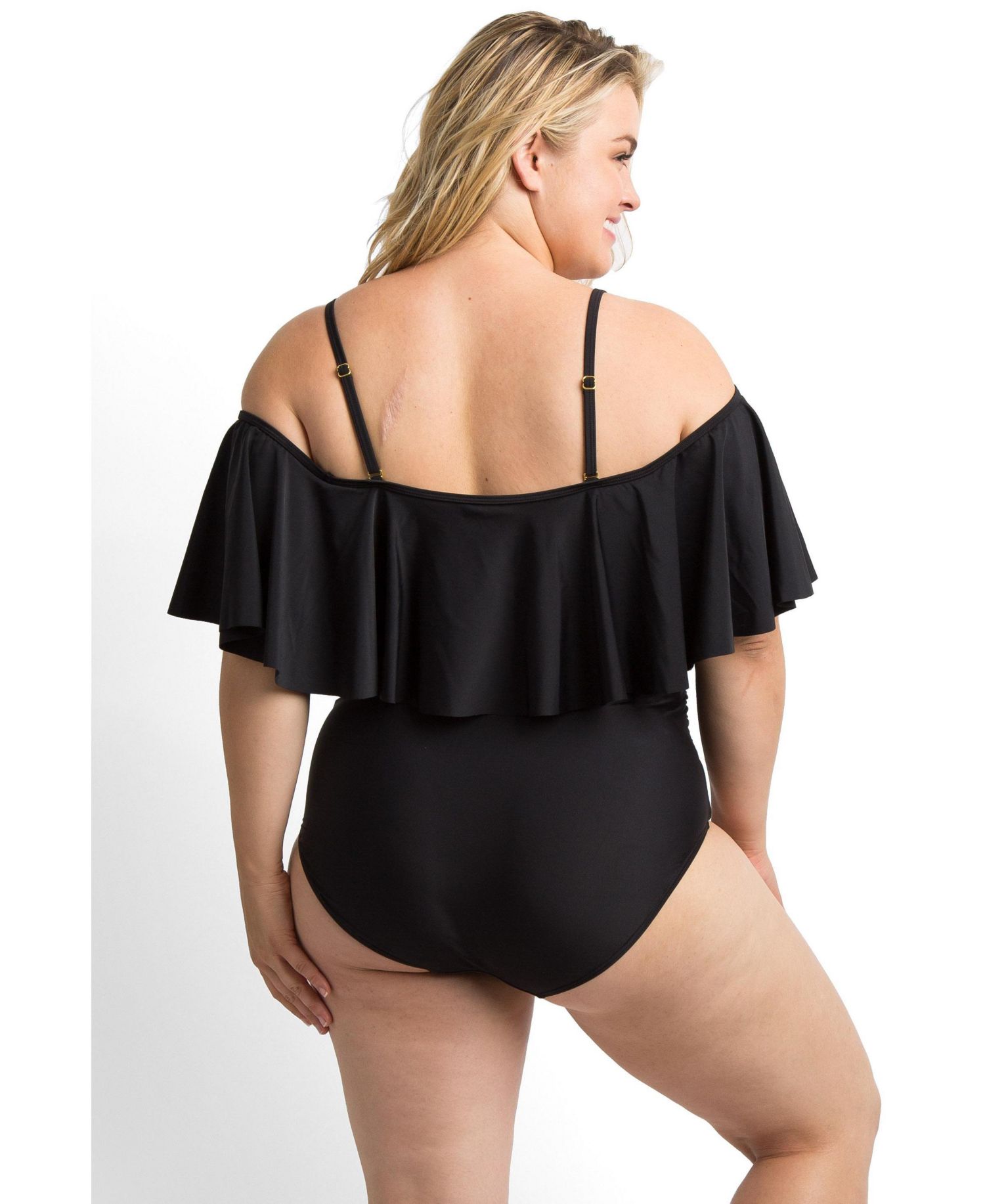 Women's Maternity Ruffle Trim Ruched One-Piece Plus Swimsuit