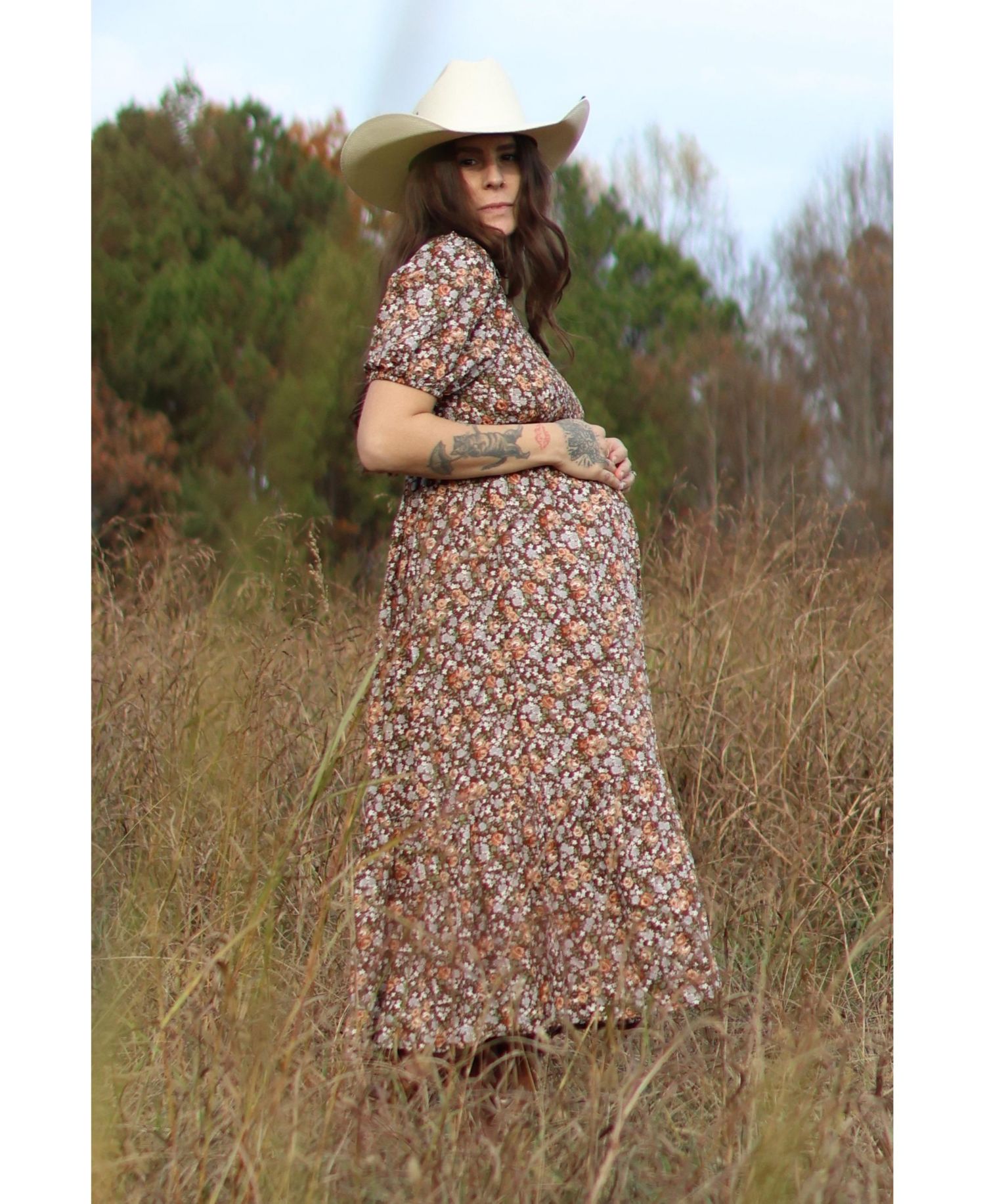 Women's Pink Floral Smocked Puff Sleeve Midi Dress
