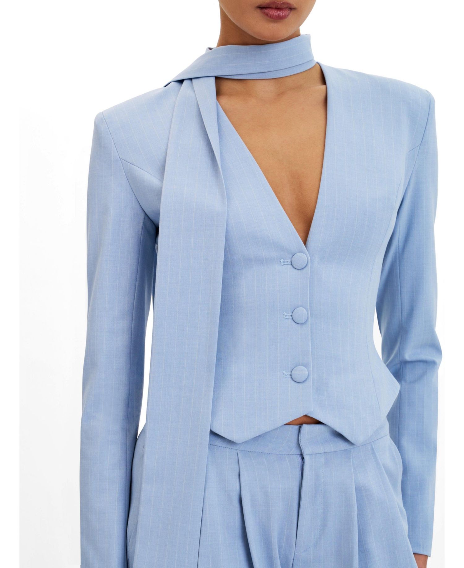 Women's Renley Sky Blue Pinstripe Peplum Blazer