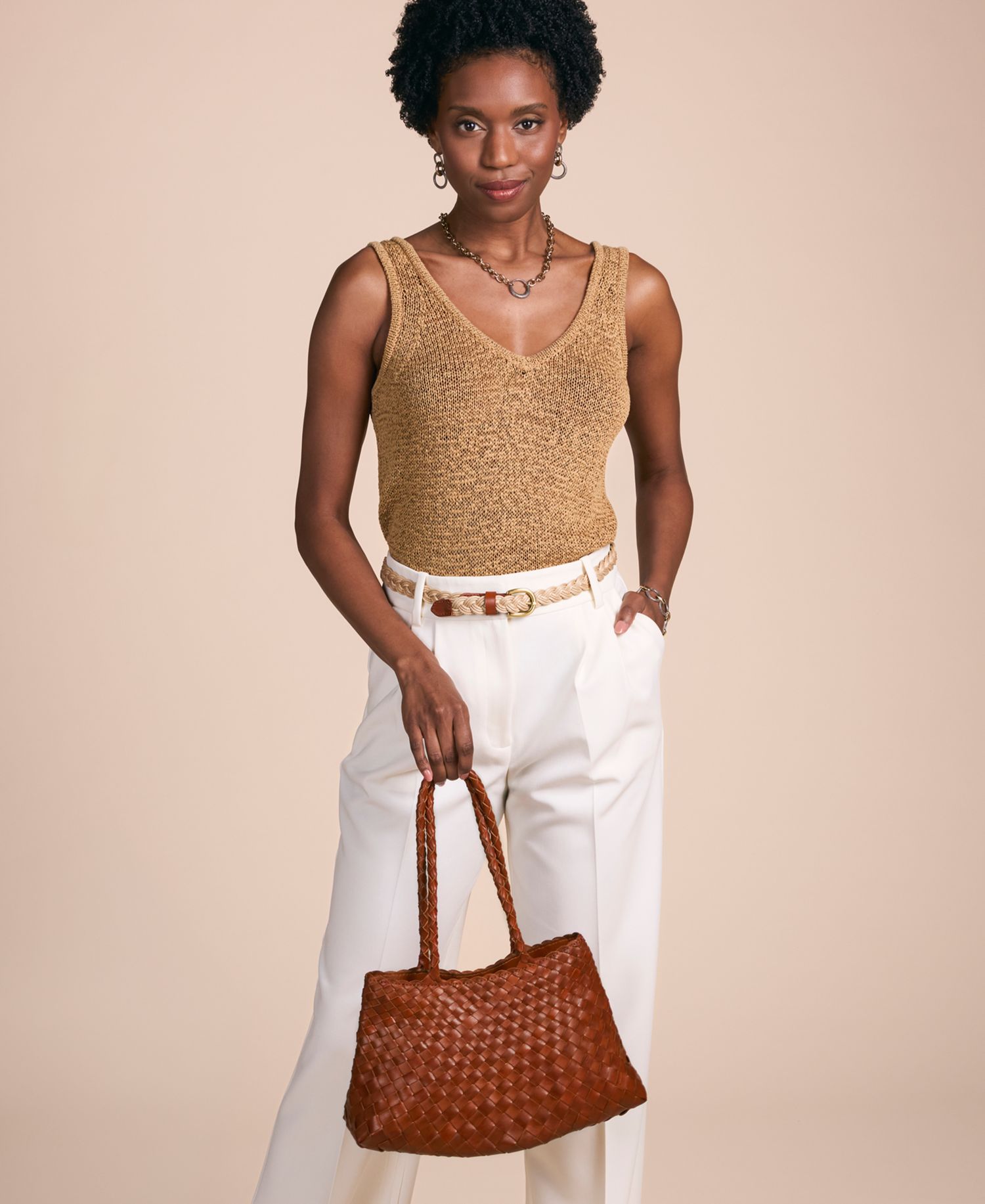 Violaine Small Woven Leather Satchel Handbag