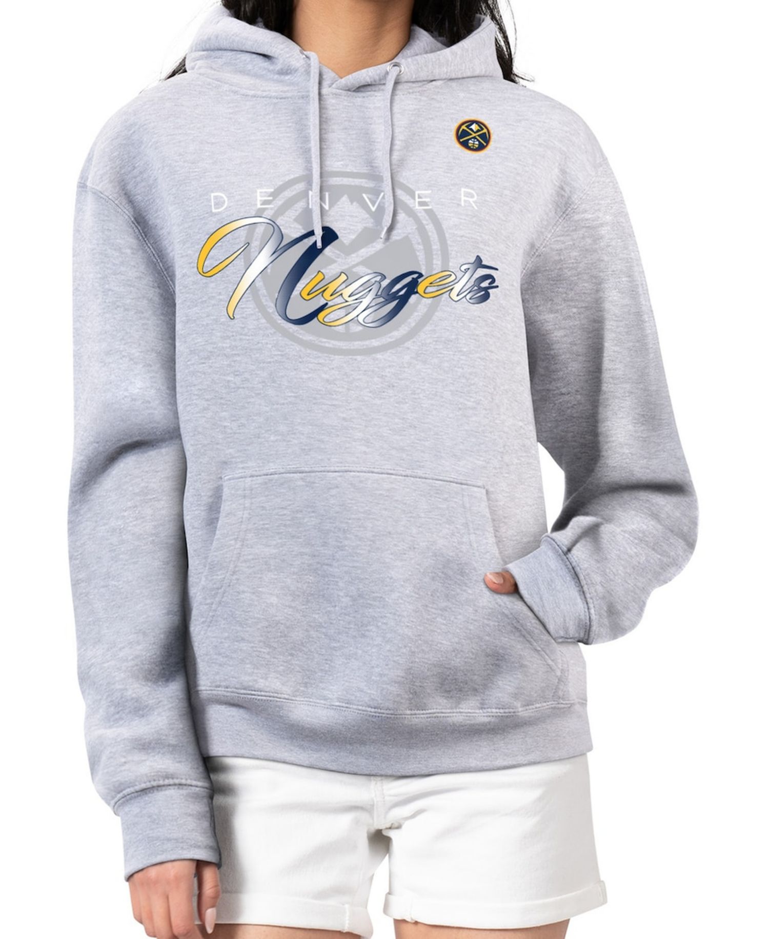 Women's Gray Denver Nuggets Shadow Logo Tri-Blend Fleece Hoodie