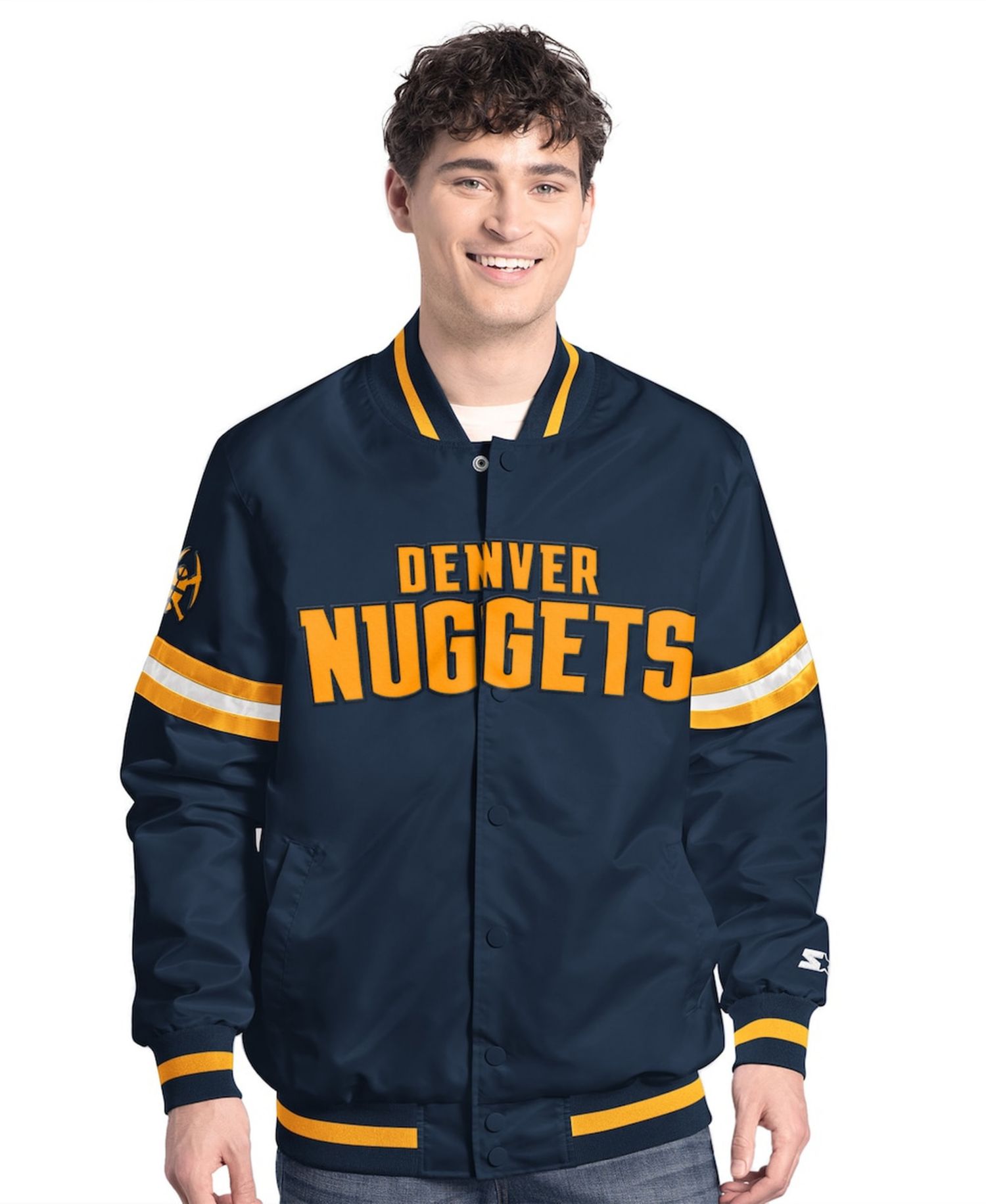 Men's Navy/Gold Denver Nuggets Scout Full Snap Varsity Jacket