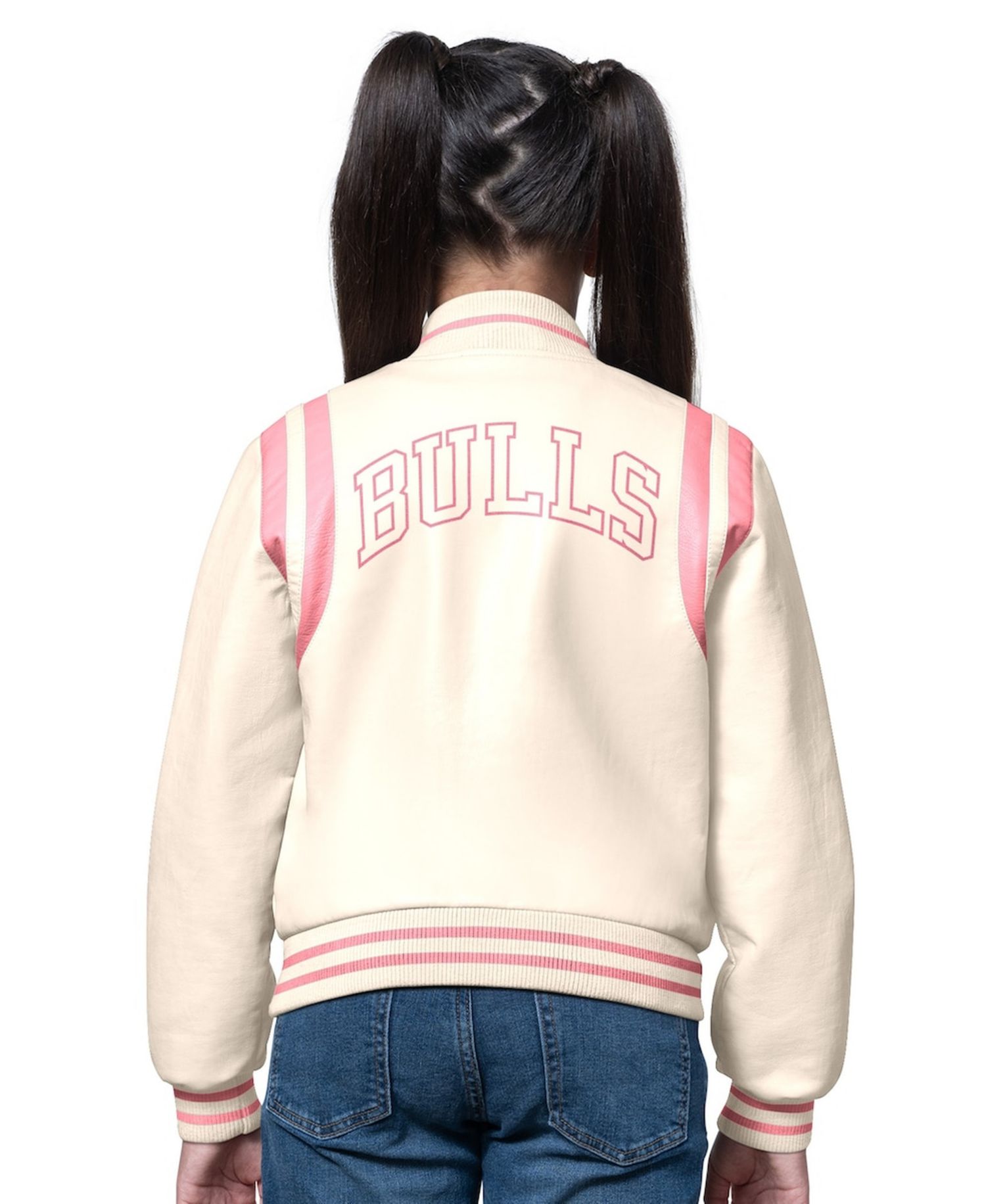 Girls Cream/Pink Chicago Bulls Underdog Leather Full-Snap Varsity Jacket