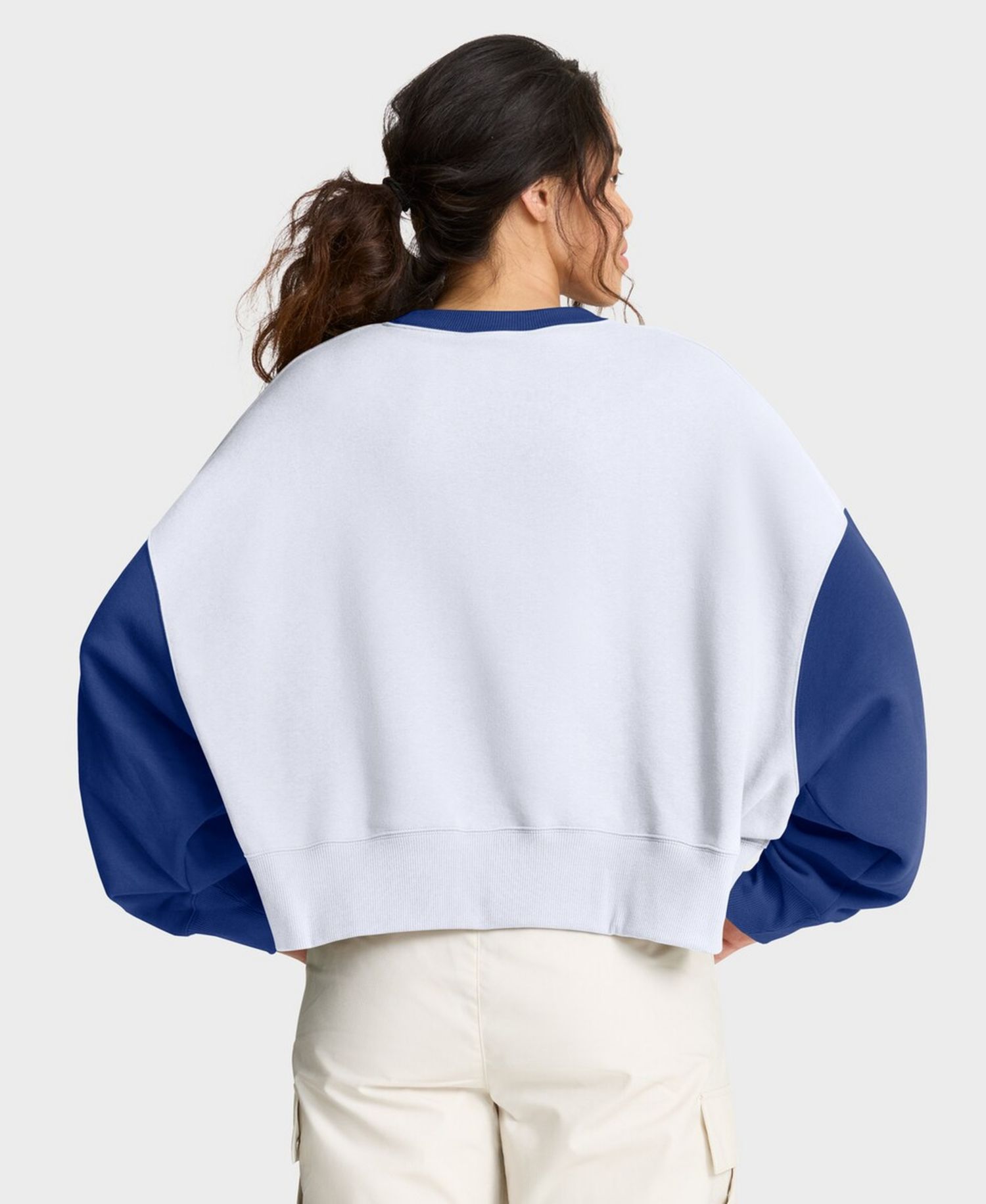 Women's White/Royal Los Angeles Dodgers Oversized High Hip Fleece Sweatshirt