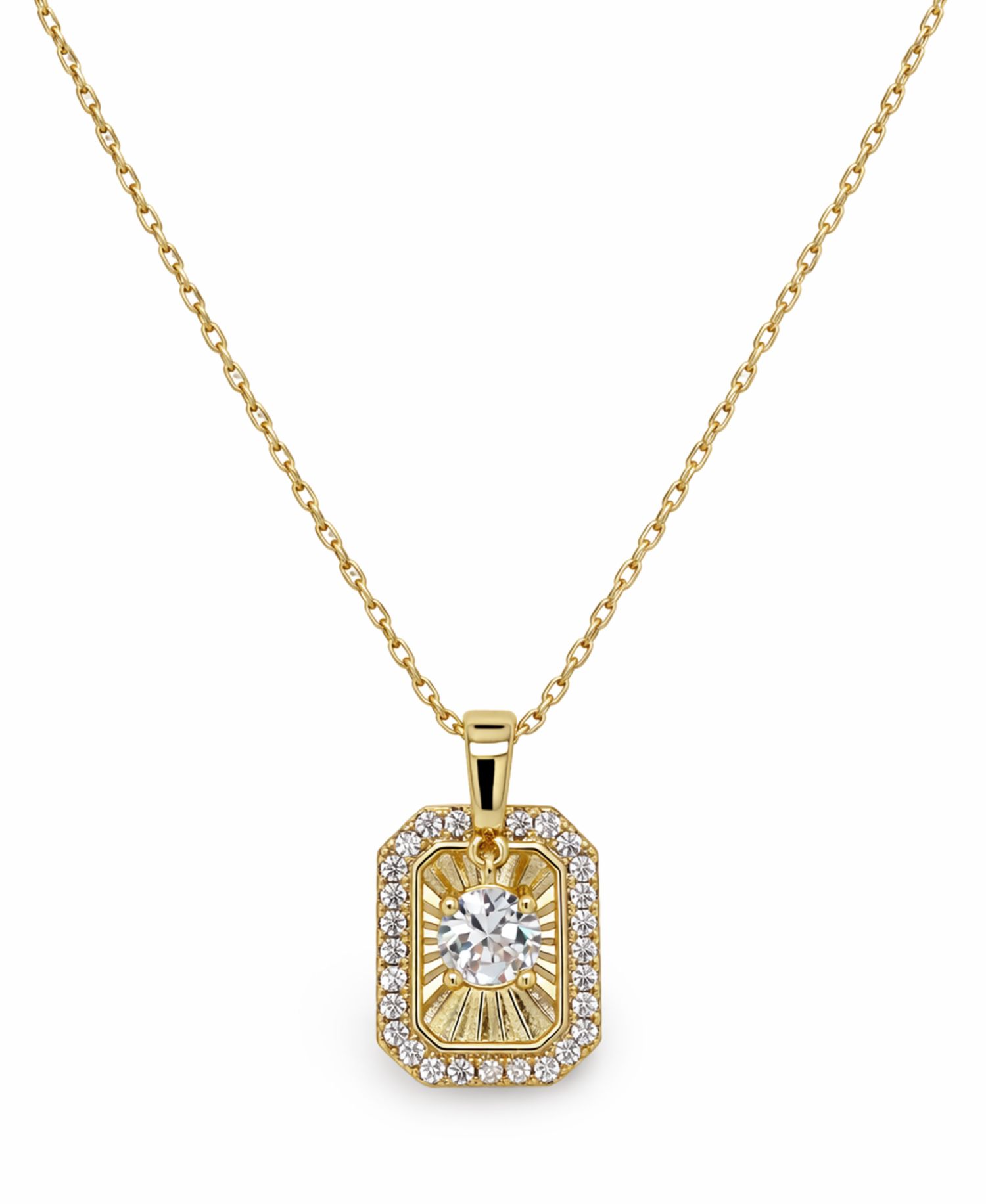 Cubic Zirconia Framed Pendant Necklace