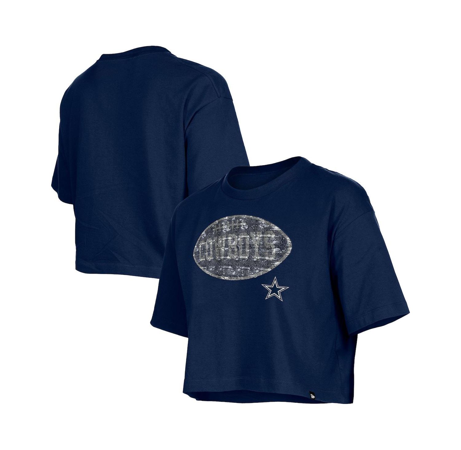 Girl's Navy Dallas Cowboys Flip Sequin Boxy T-Shirt