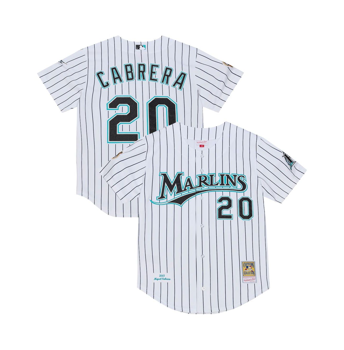 Мужской топ Mitchell & Ness Miguel Cabrera White Florida Marlins 2003 Cooperstown Collection Authentic Jersey — фото 1