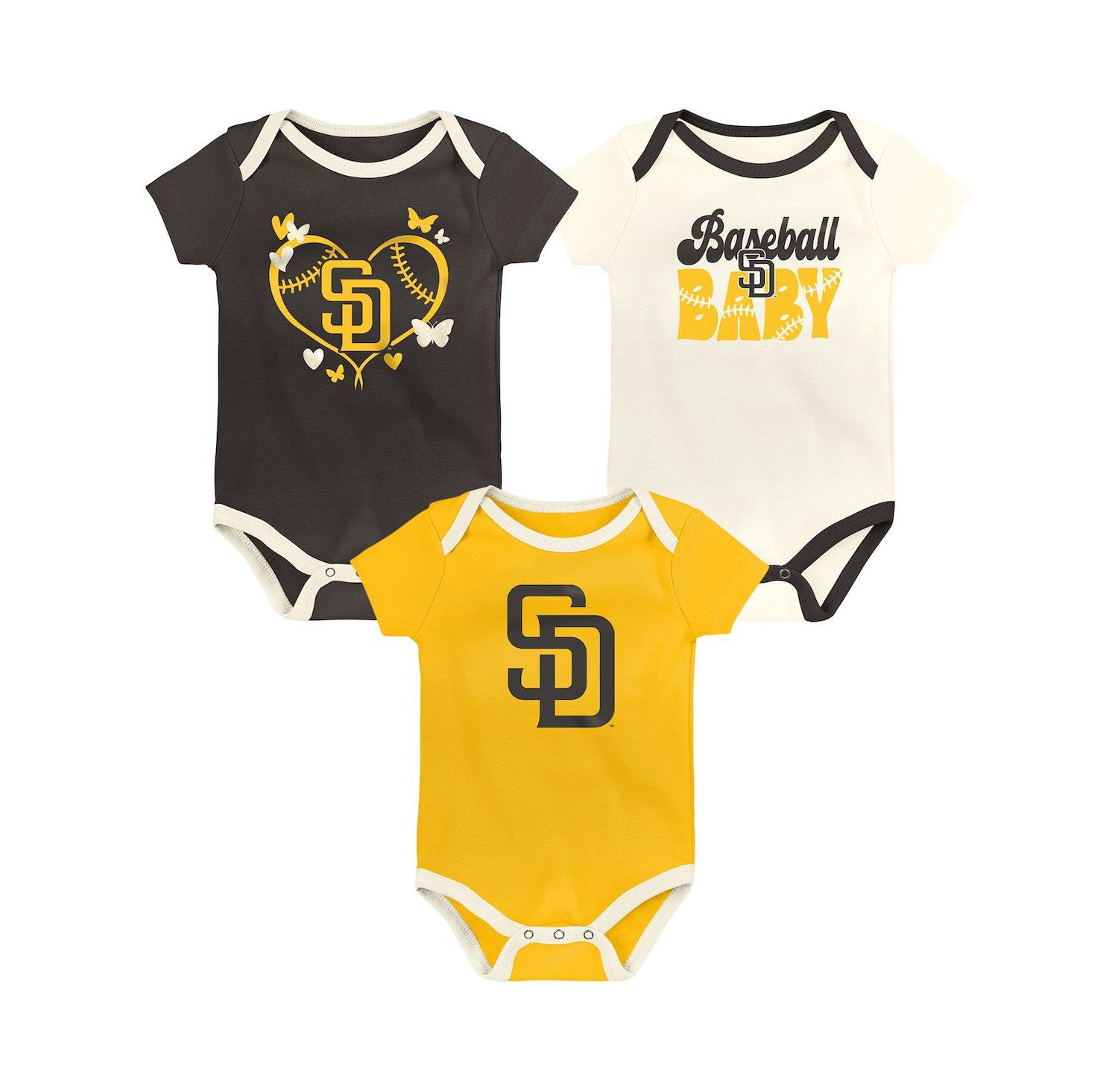 Baby Boys and Girls 3-Pack San Diego Padres Home Team Bodysuit Set