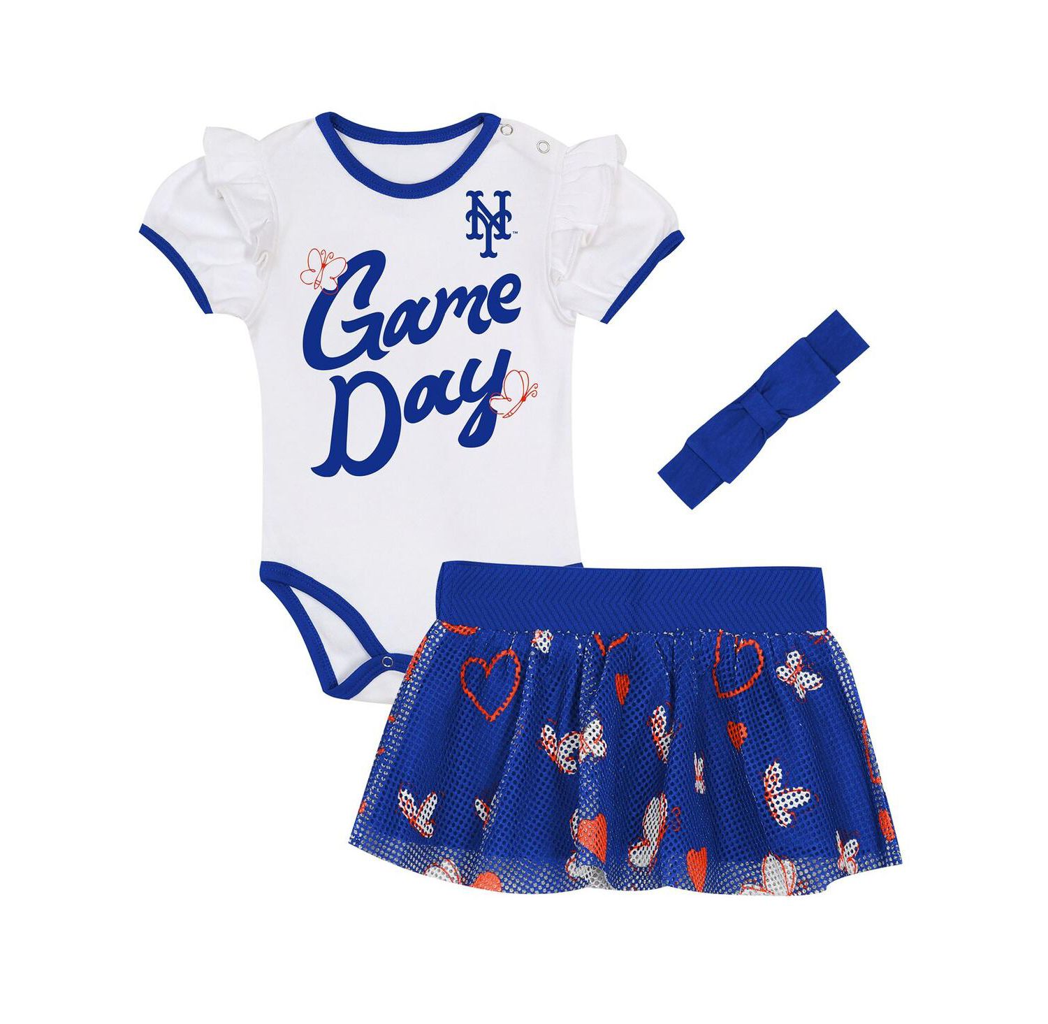 Baby Girls New York Mets Bodysuit, Headband & Skirt Set
