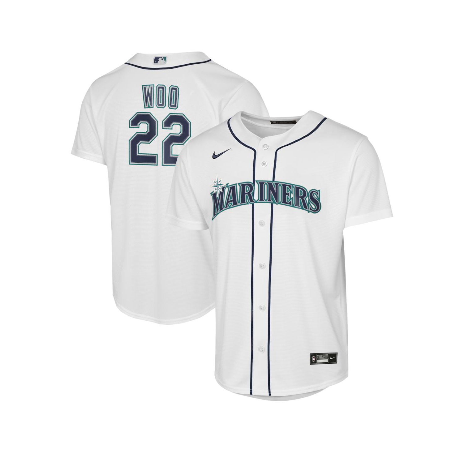 Big Boys and Girls Bryan Woo White Seattle Mariners Baseline Jersey