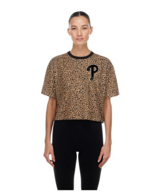 Women's Brown Philadelphia Phillies Leopard Boxy Cropped T-Shirt