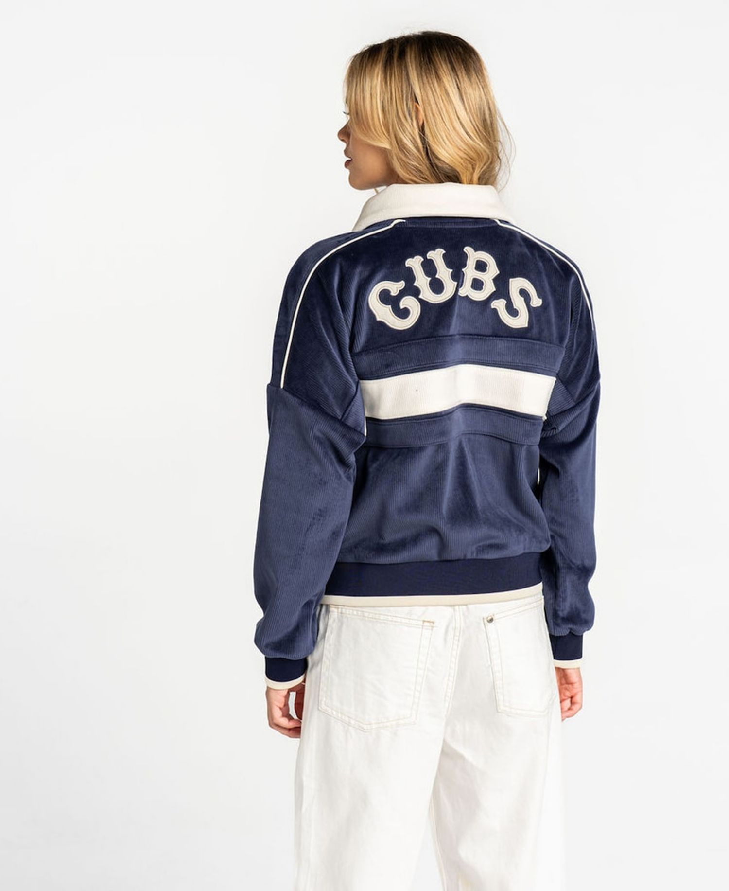 Women's Navy Chicago Cubs Velvet Corduroy Full-Zip Jacket