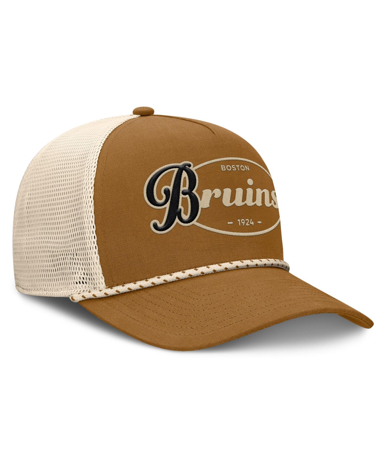 Men's Brown/Cream Boston Bruins Heritage Fetch A-Frame Trucker Adjustable Hat