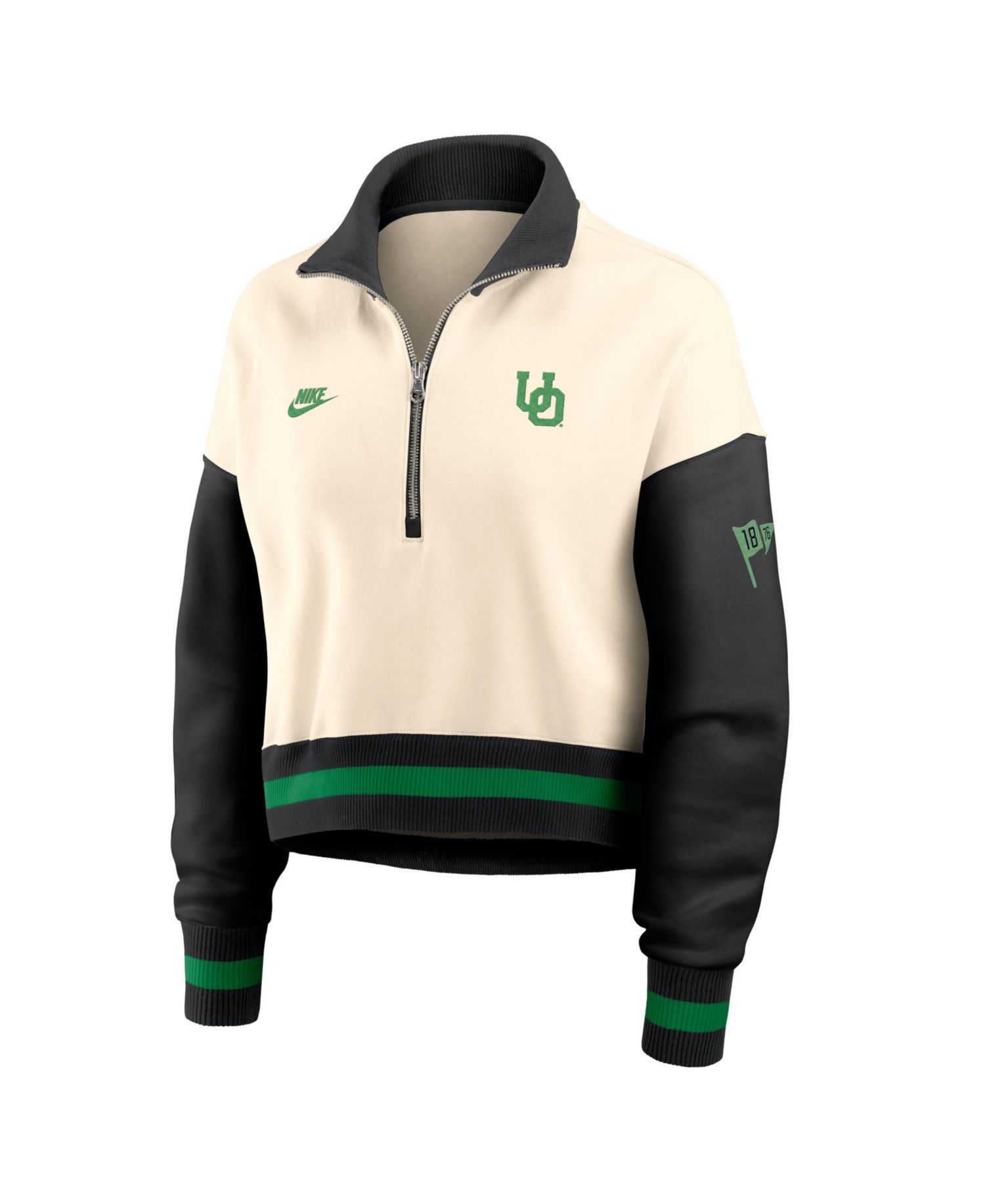 Women's Natural/Black Oregon Ducks Oversized Legacy Color Block Cropped Quarter-Zip Pullover Sweatshirt