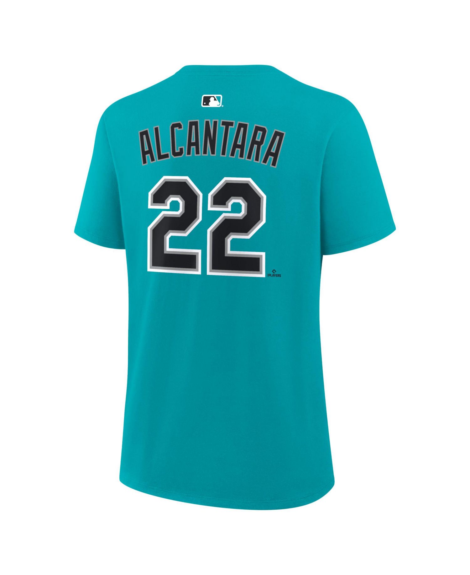 Women's Sandy Alcantara Teal Miami Marlins Name and Number T-Shirt