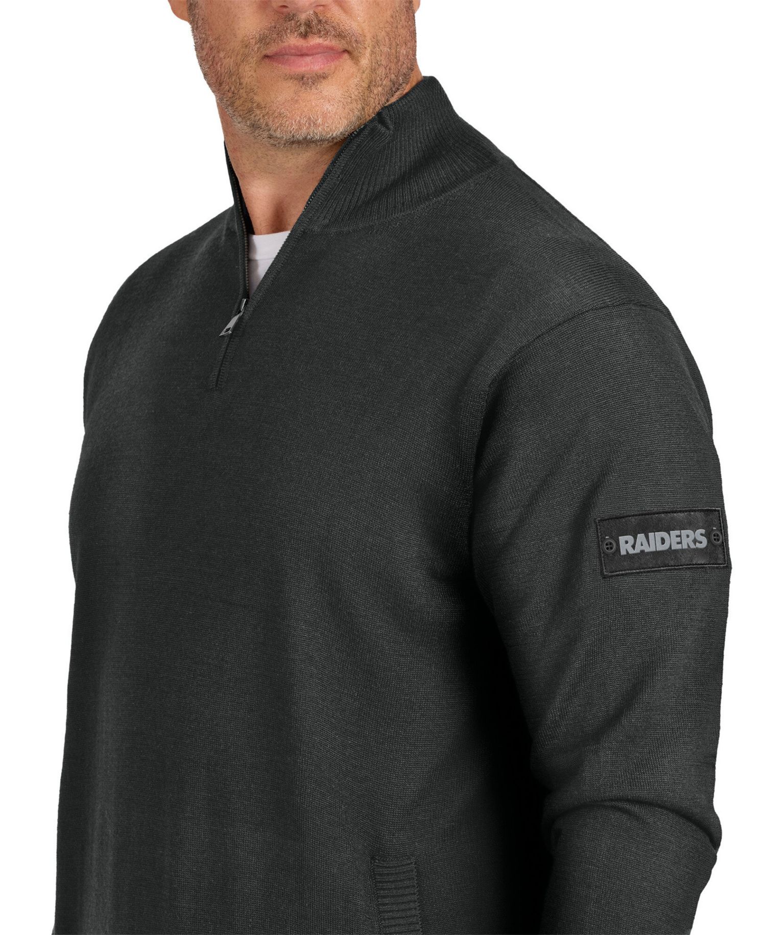 Men's Black Las Vegas Raiders Franchise Quarter-Zip Sweater