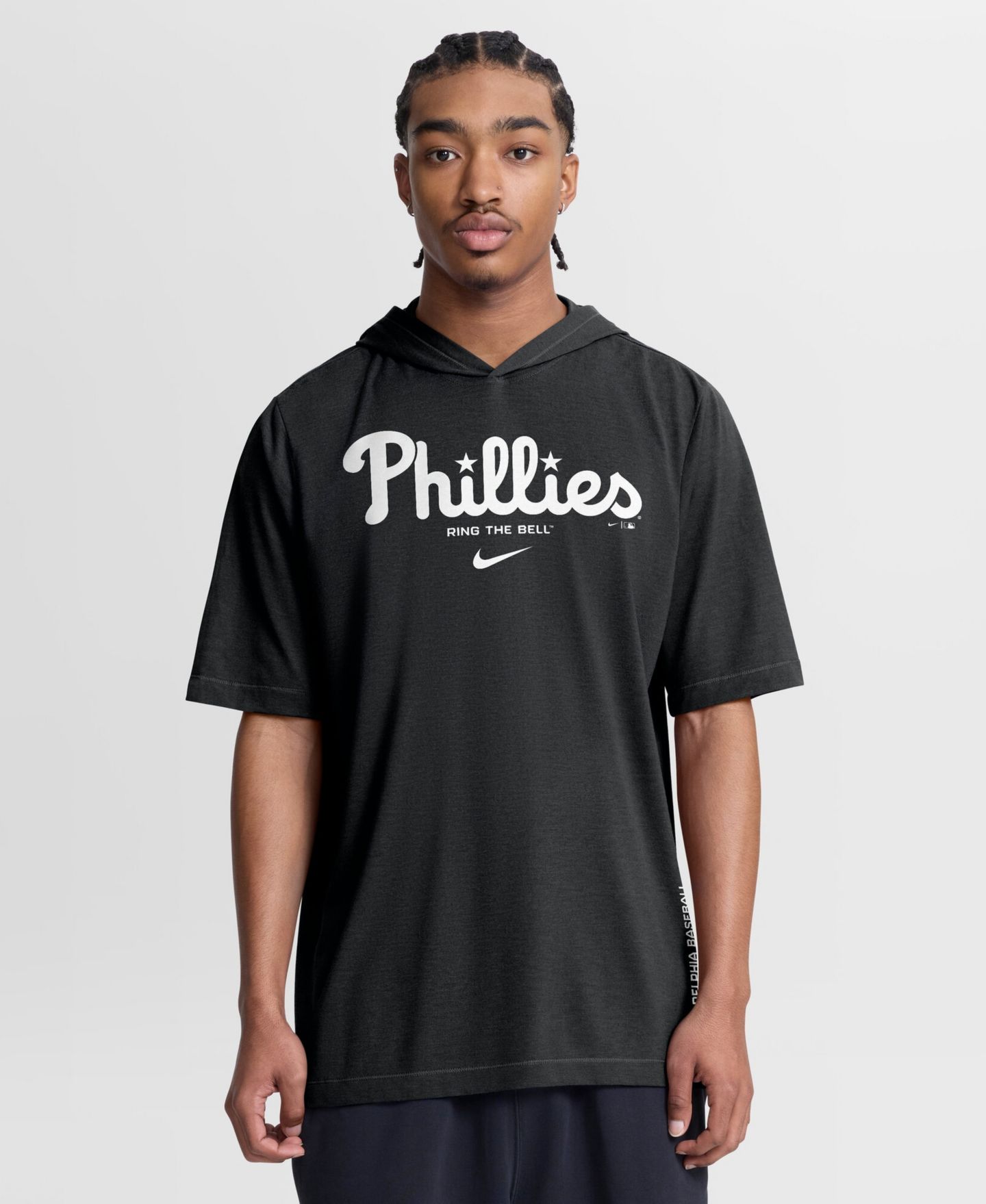 Мужская футболка Nike Black Philadelphia Phillies Arched Wordmark Tri-Blend Hooded — фото 1