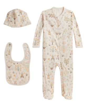 Baby Girls' Polo Bear Cotton Long-Sleeve One-Piece, Bib and Beanie Hat, 3-Piece Set