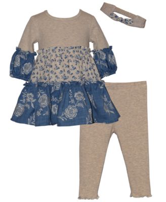 Bonnie Baby Baby Girls Long-Sleeve Top Pants and Headband 3-Piece Set - BlueBeige 58$