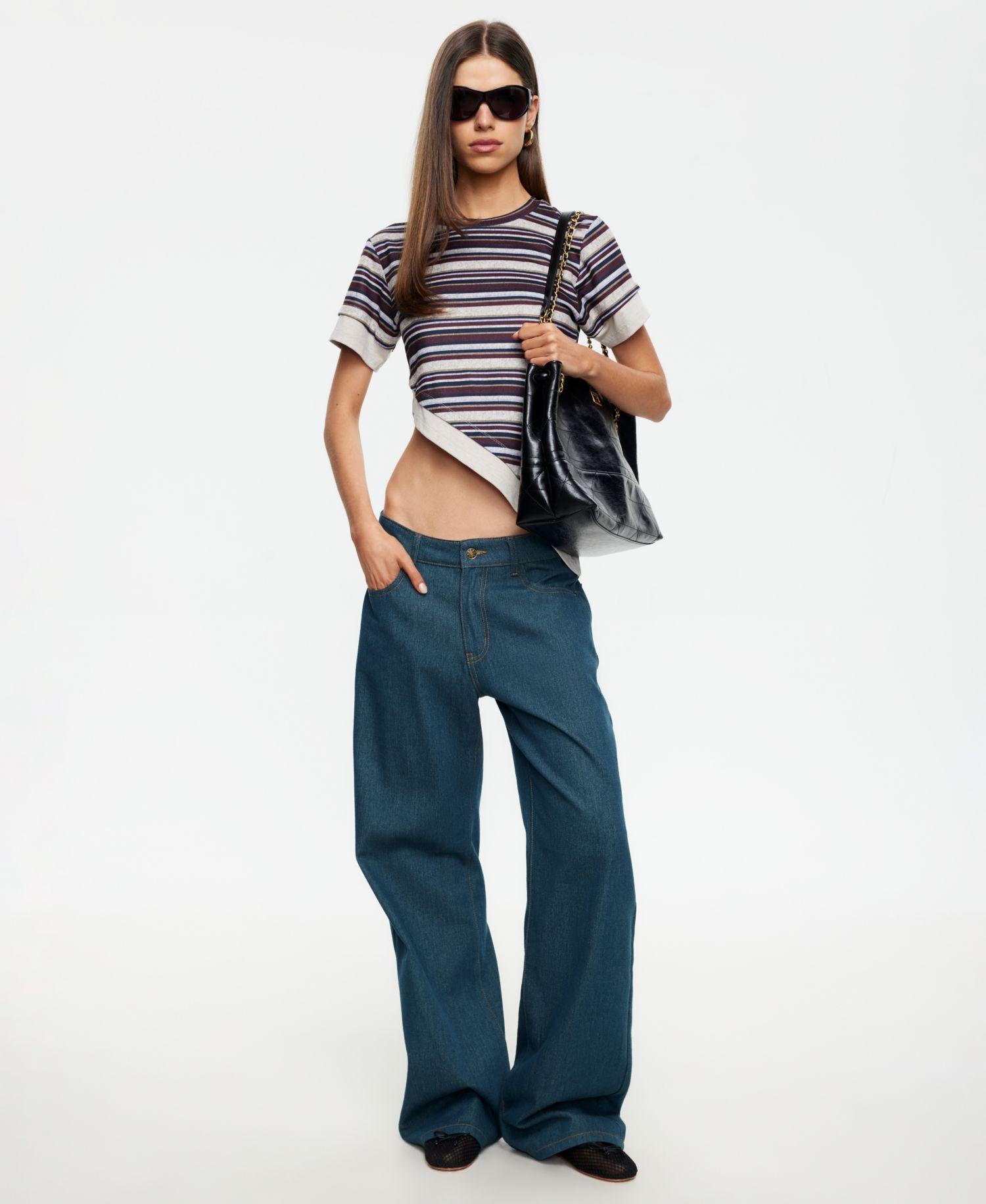Women's Vintage-Inspired Stripe Asymmetric Crewneck Top