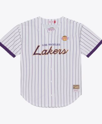Men's White Los Angeles Lakers Head Coach Pinstripe Mesh Full-Button Baseball Jersey