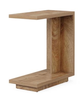 Modern C Shaped End Table with Wooden Top for Sofa and Couch