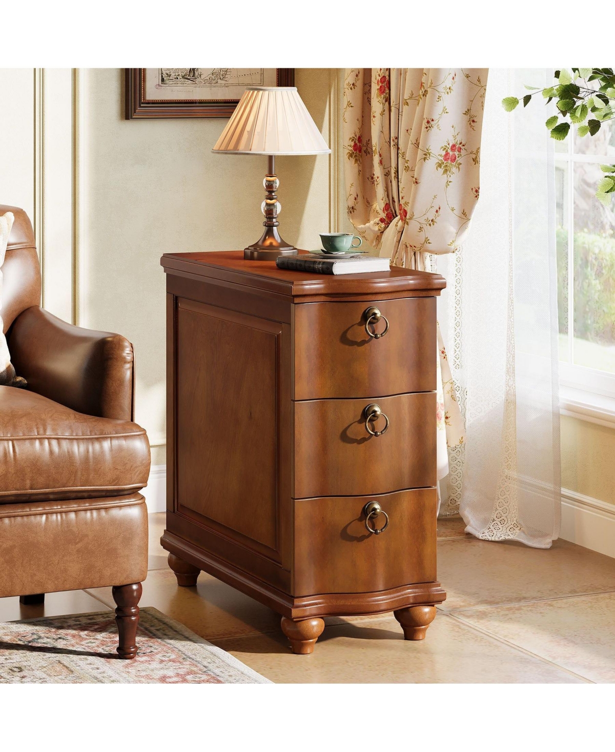 Slickblue Wooden Side Table Nightstand with 3 Storage Drawers