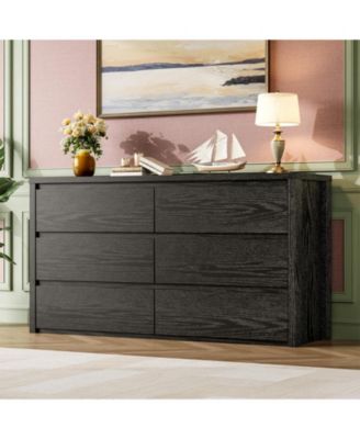 Modern Handle-Free 6 Drawer Dresser for Bedroom - Wide Wooden Chest of Drawers - Spacious Storage Cabinet for Living Room, Hallway, Entryway