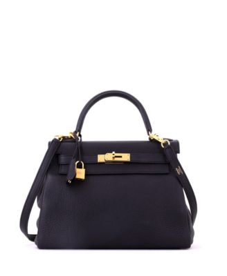 Kelly 28 Handbag Black Togo with Gold Hardware